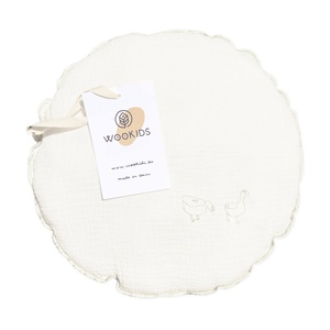 Coussin rond mousseline DUCKS brodé bleu 30cm