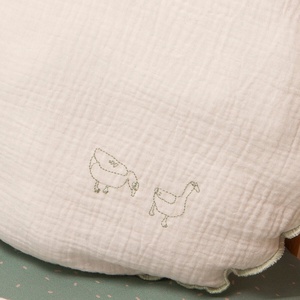 Coussin rond mousseline DUCKS brodé bleu 30cm