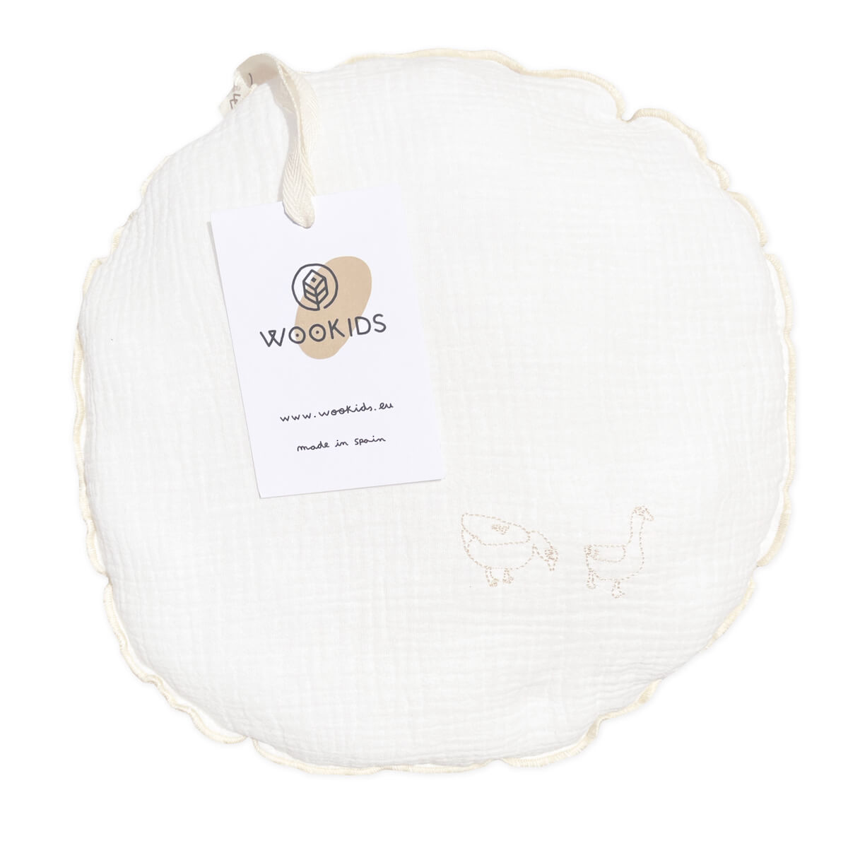 Coussin rond mousseline DUCKS brodée beige 30cm