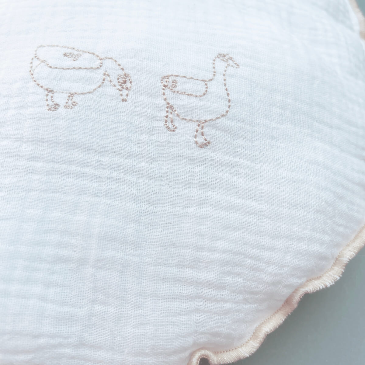 Coussin rond mousseline DUCKS brodée beige 30cm