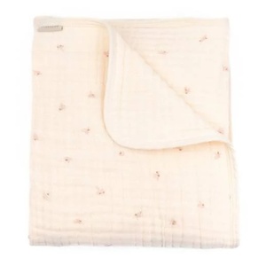 Couverture de berceau 100x75cm Nuvola Bamboom olives pink