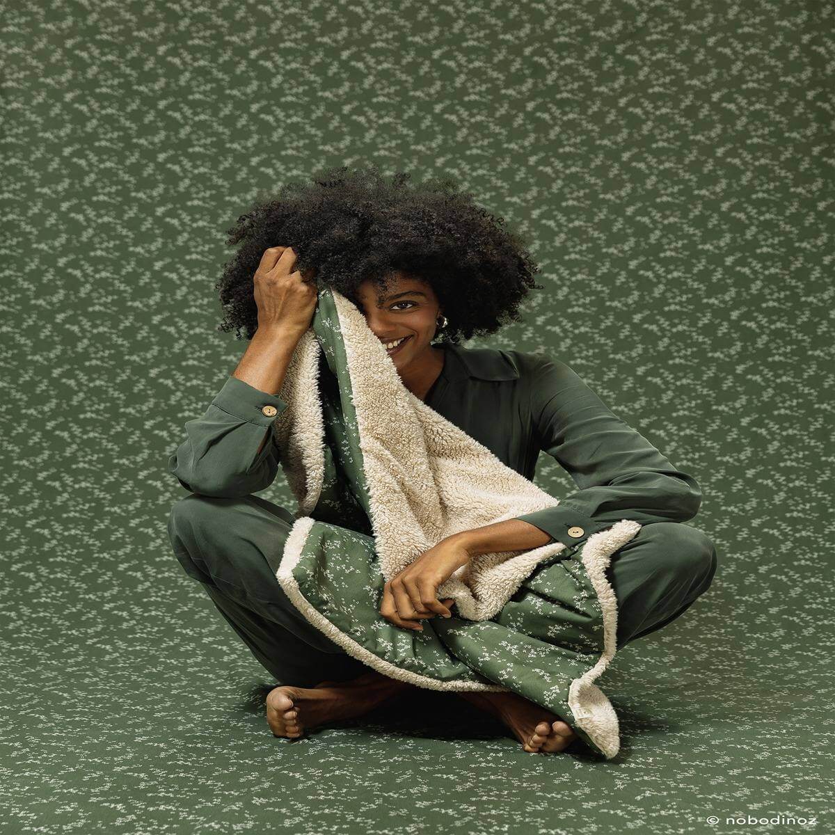 Couverture d'hiver 100x70cm STORIES Nobodinoz green jasmine
