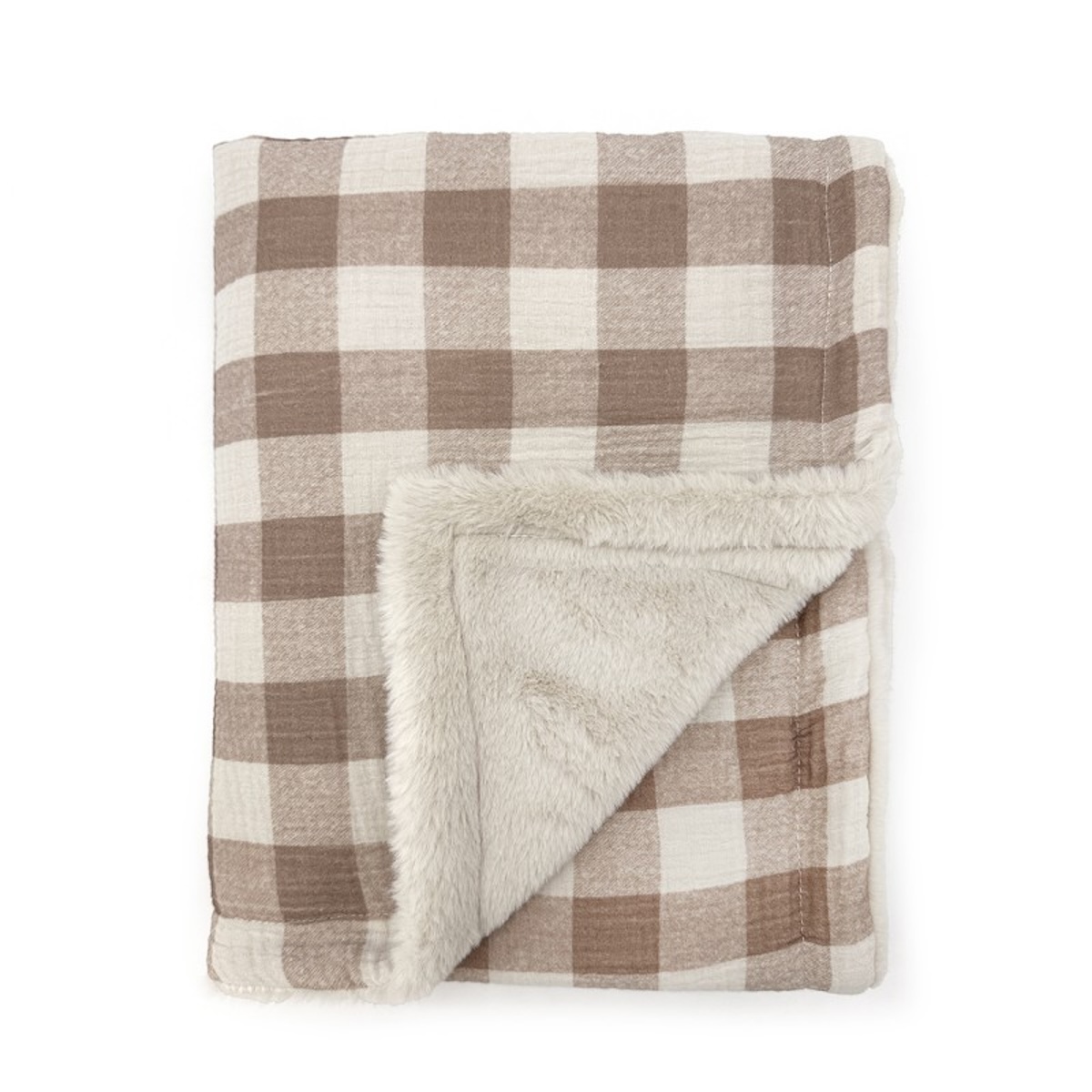 Couverture POLAIRE LARGE Babyshower vichy caramel