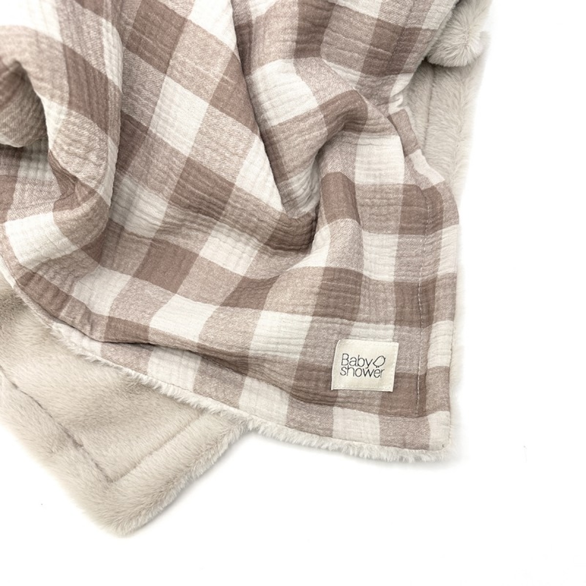 Couverture POLAIRE LARGE Babyshower vichy caramel
