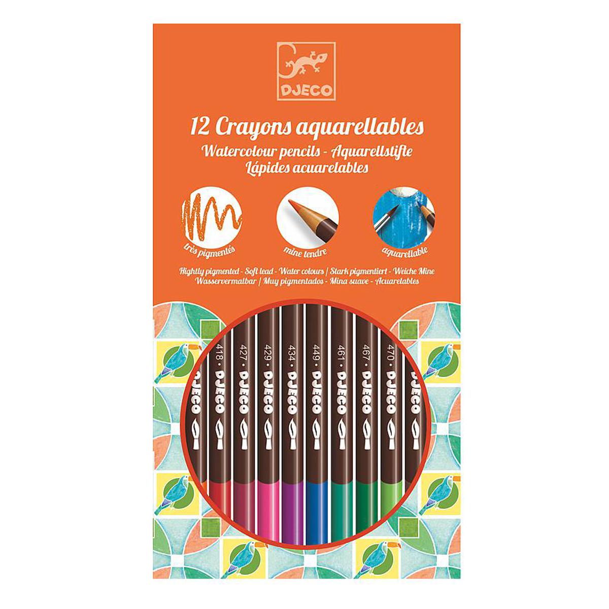 Crayons aquarellables-par 12 LES COULEURS POUR LES GRANDS Djeco