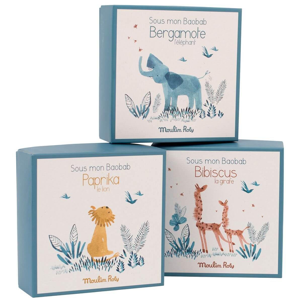 Doudou attache-tétine girafe SOUS MON BAOBAB Moulin Roty