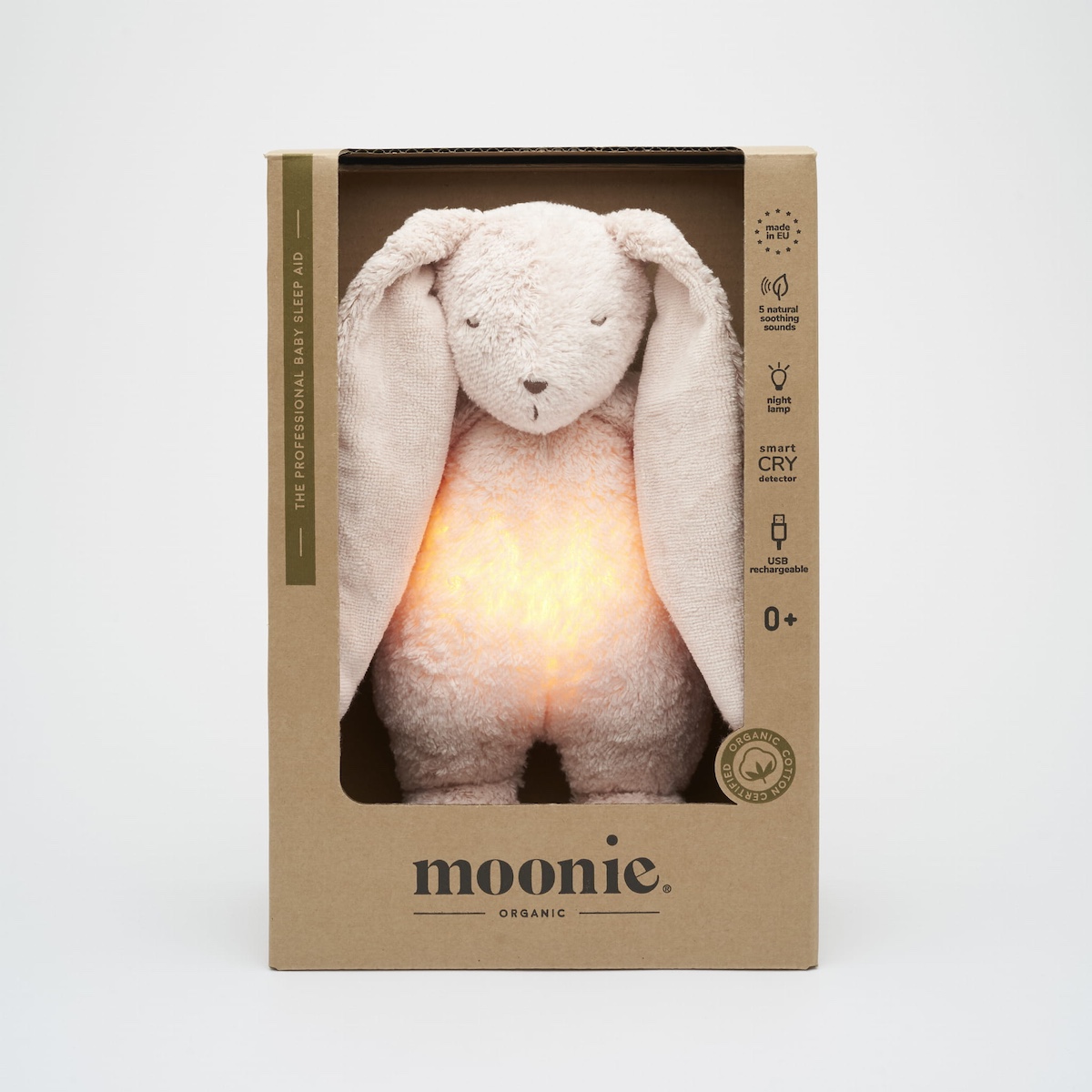 Doudou-veilleuse The Humming Bunny Moonie Rose Natur 2.0