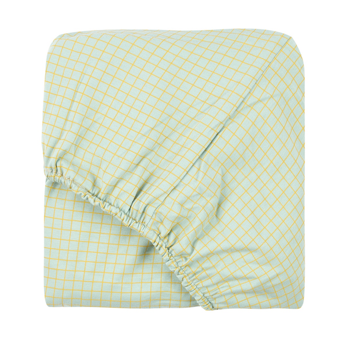 Drap housse 70x140cm STORIES Édition limitée Nobodinoz green lemon grid