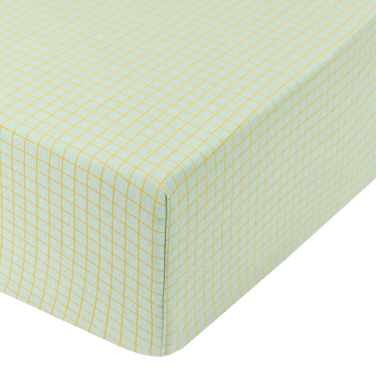 Drap housse 70x140cm STORIES Édition limitée Nobodinoz green lemon grid