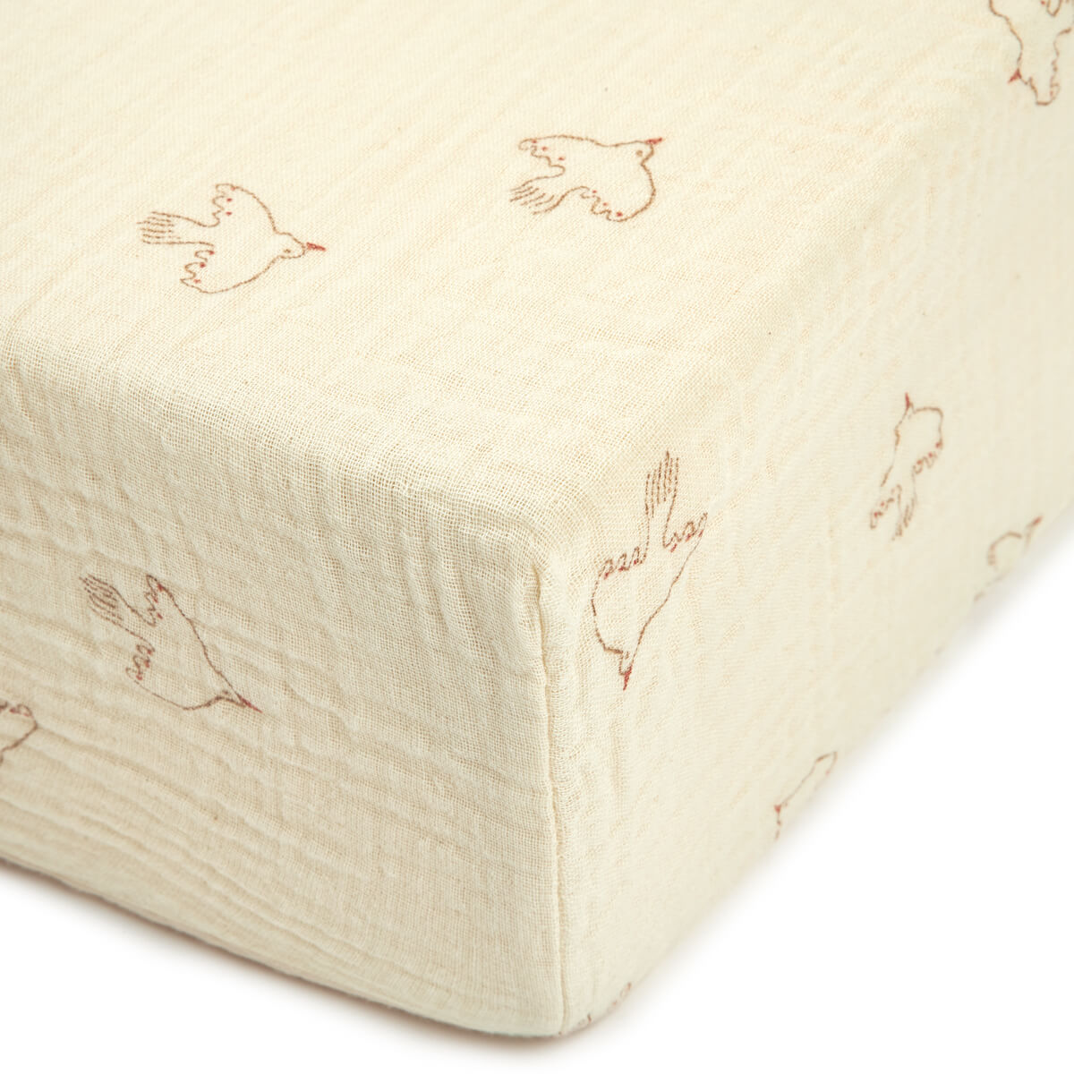 Drap housse 70x140cm WABI SABI Nobodinoz brown hoshi birds