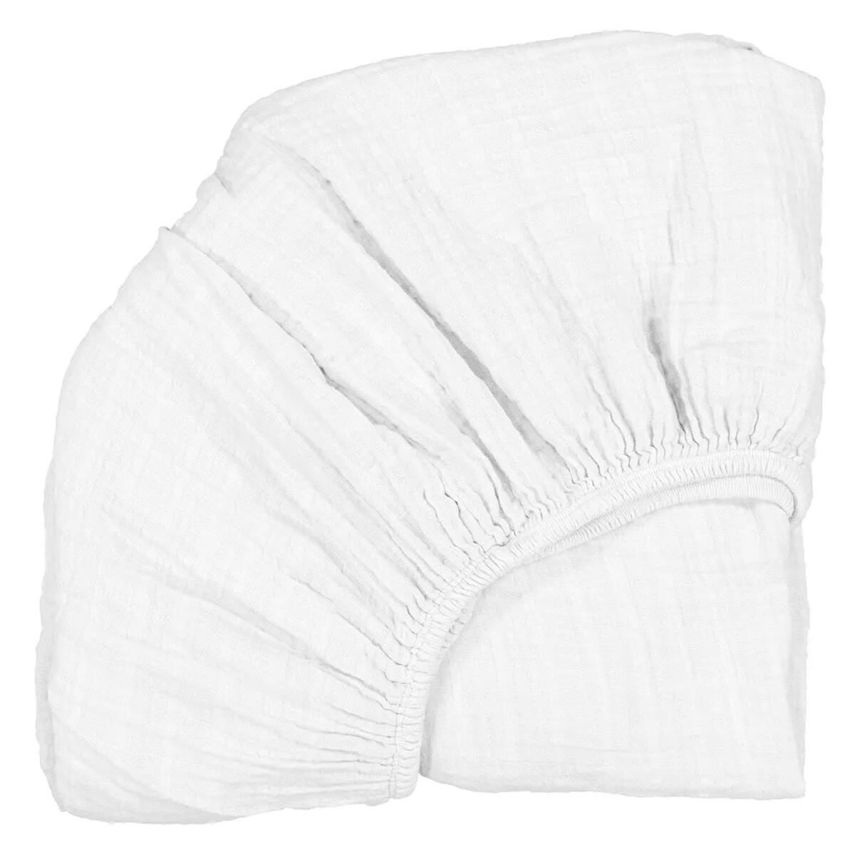 Drap housse berceau 68x40cm KUMI Charlie Crane Organic Blanc