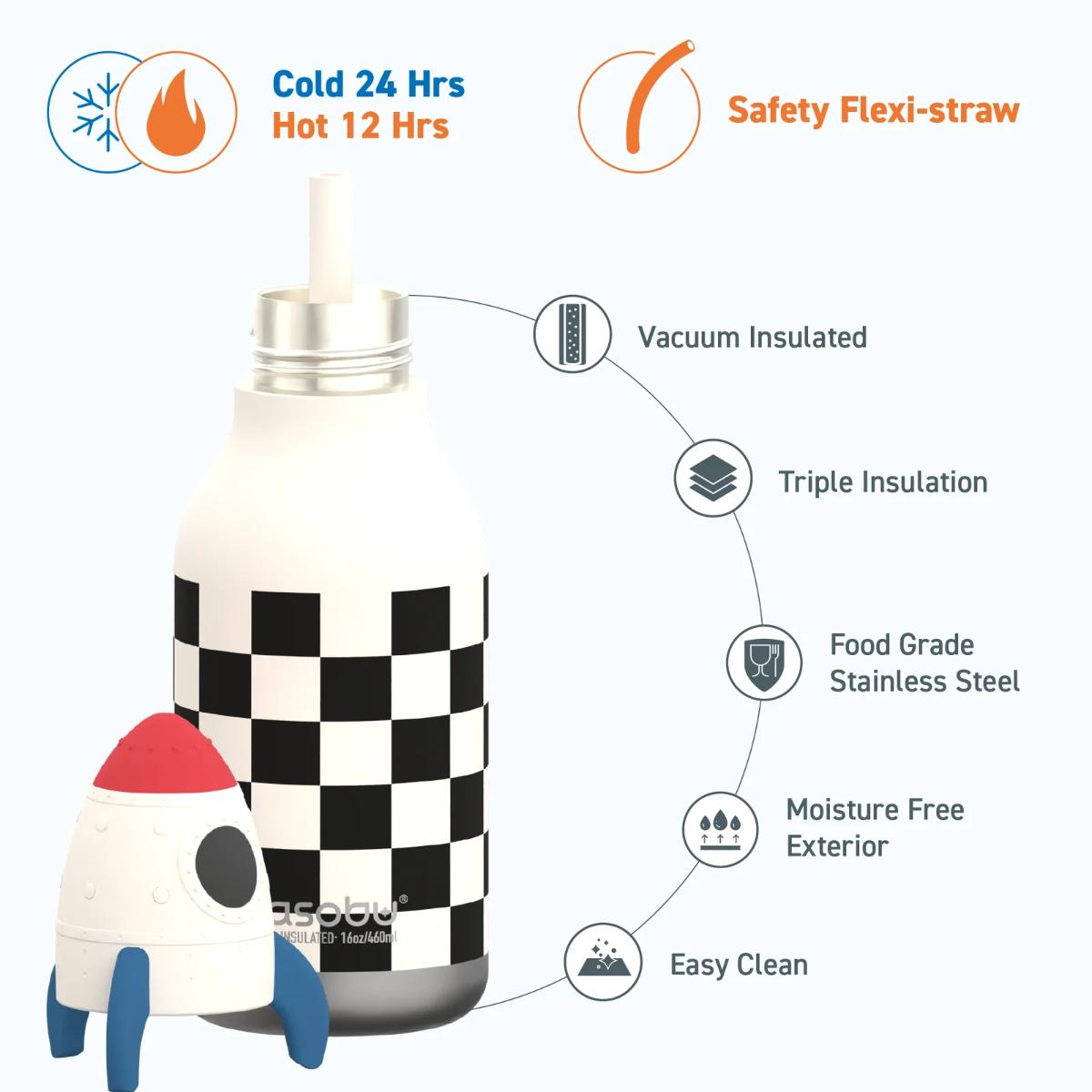 Gourde enfant 460ml ROCKET CHECKER Bestie by Asobu