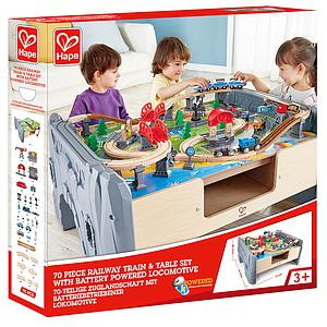 Grand circuit de train avec table de jeu Hape