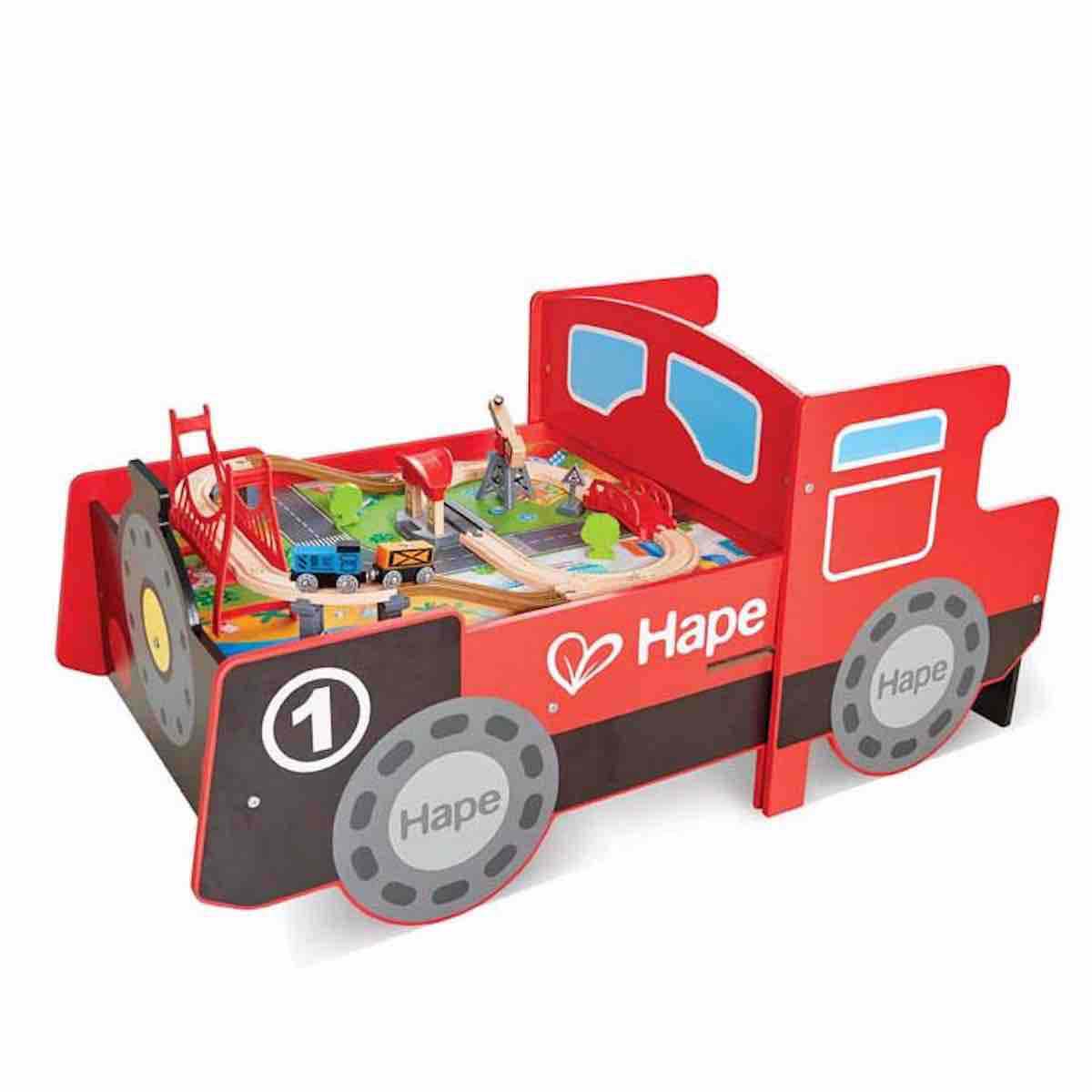 Grand circuit de train avec table LOCOMOTIVE Hape
