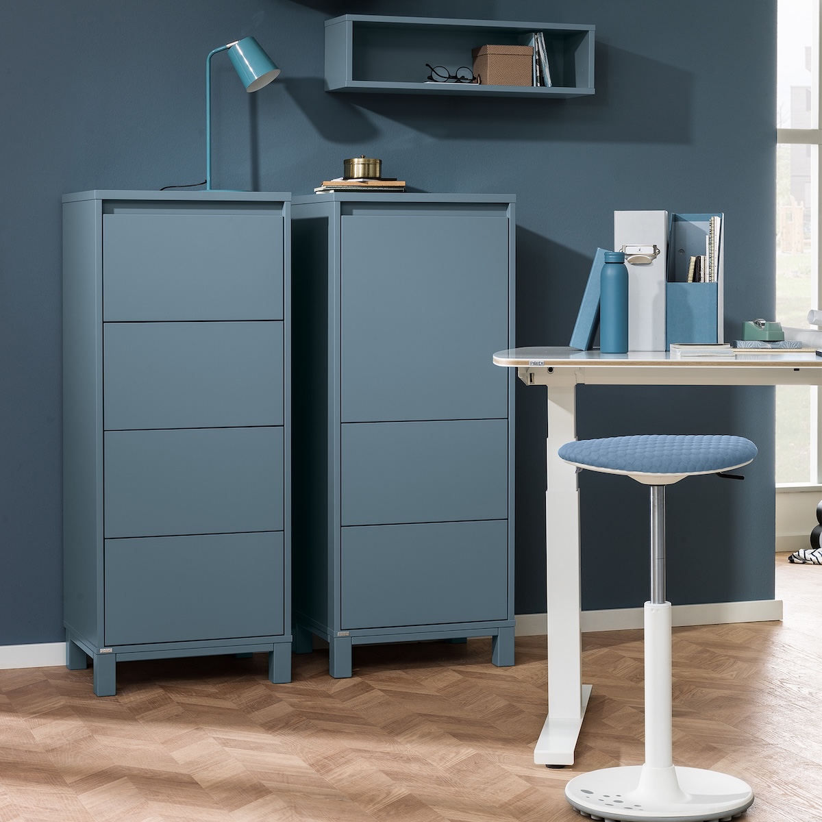 Highboard 1 portes 2 tiroirs OLLI Paidi bleu mat
