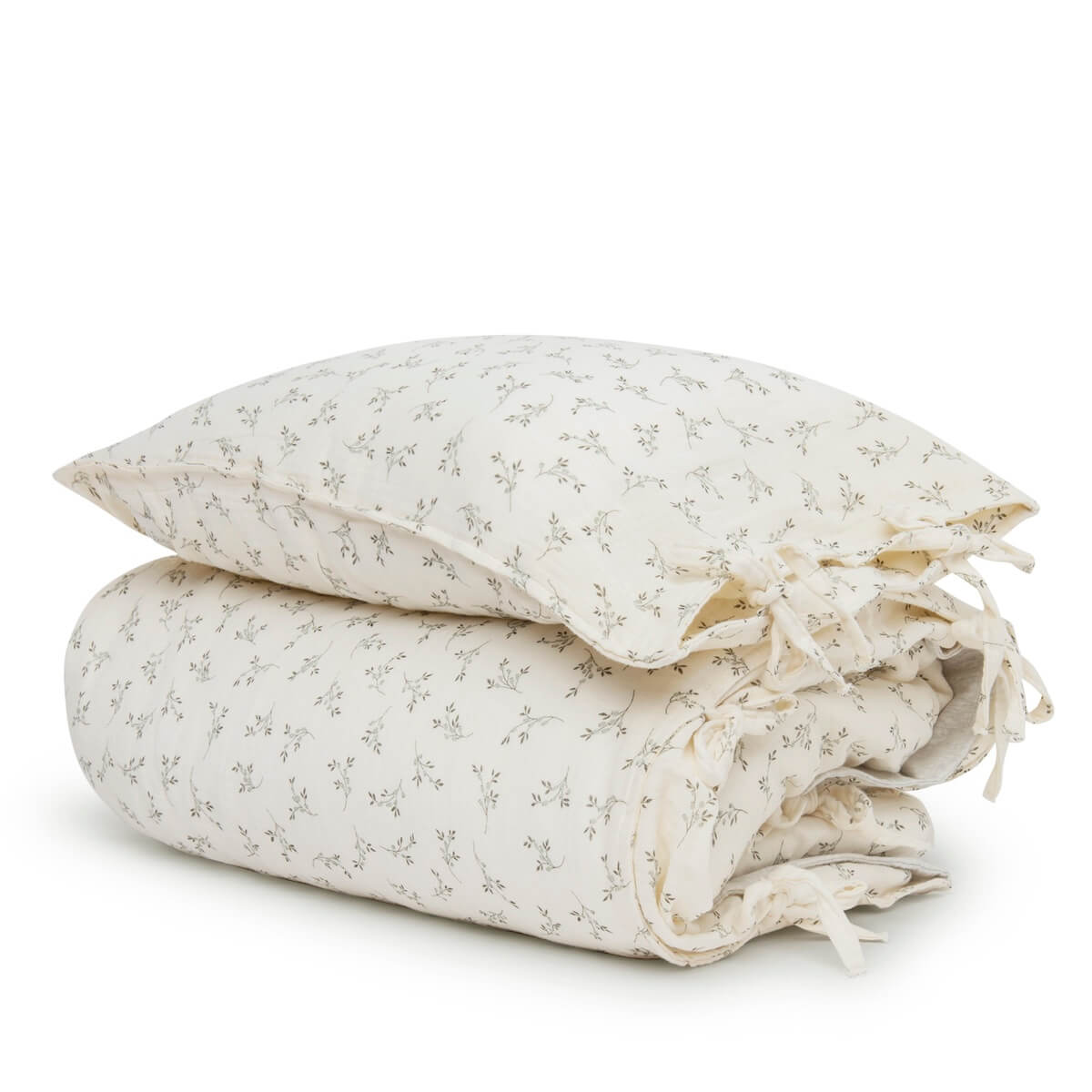 Housse the couette et taie d'oreiller Babyshower olive bloom 