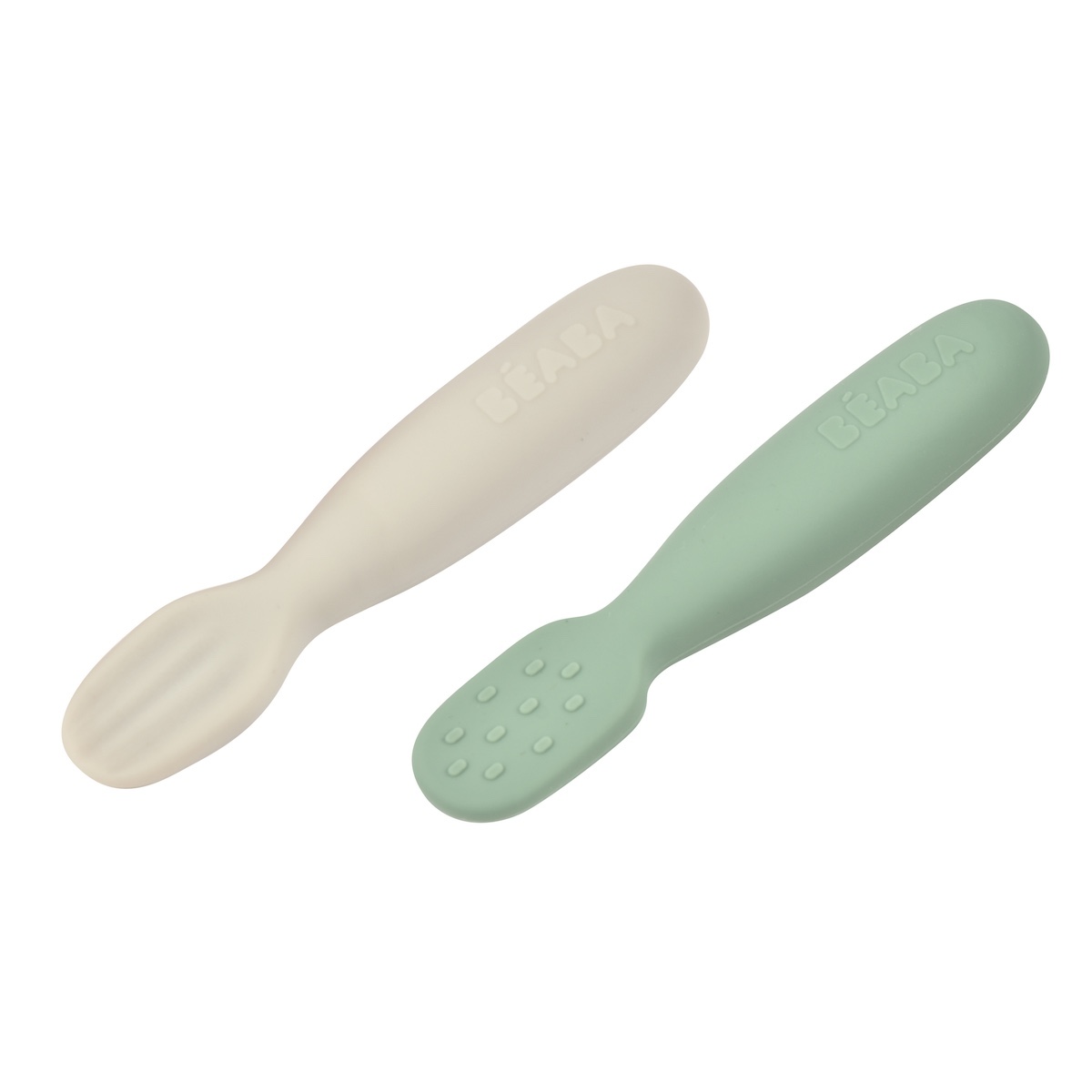 Jeu de 2 pré-cuillères en silicone Beaba vert gris