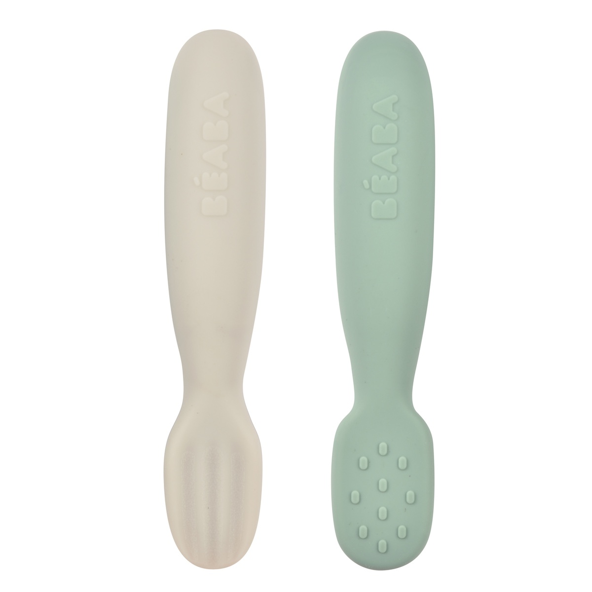 Jeu de 2 pré-cuillères en silicone Beaba vert gris