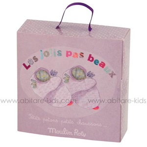 JOLIS PAS BEAUX by Moulin Roty Chaussons fourrure parme 0-6 mois HCMO