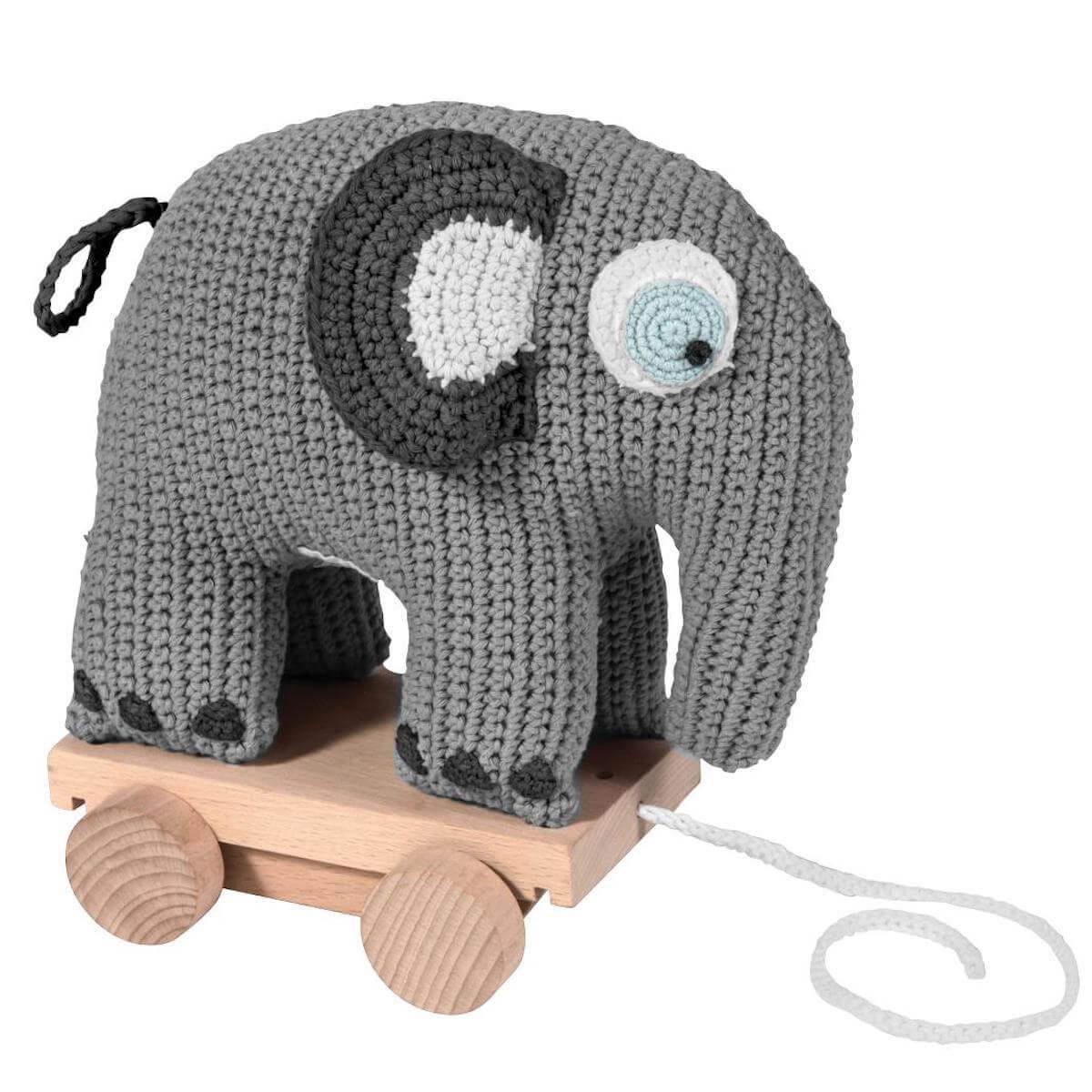 Jouet à tirer éléphant FANTO Sebra classic grey-crochet