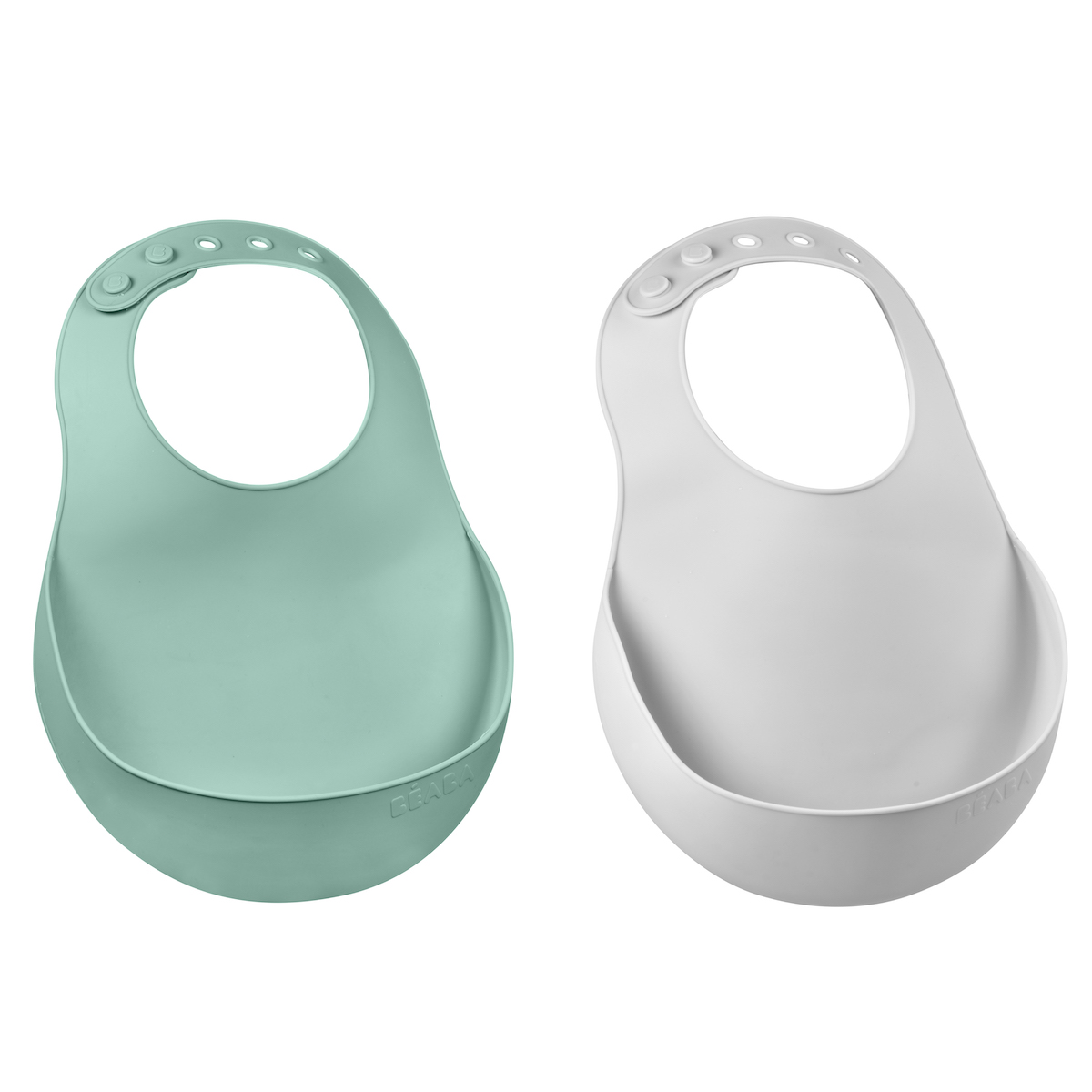 Juego de 2 Baberos silicona Beaba gris verde salvia