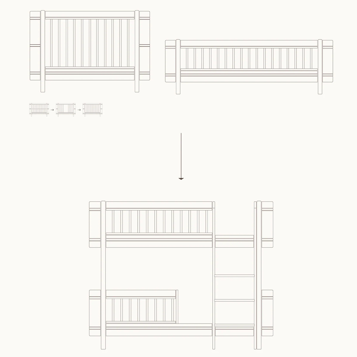 Kit transformation Lit bébé + lit junior au lit superposé mi-hauteur Mini+ Oliver Furniture chêne