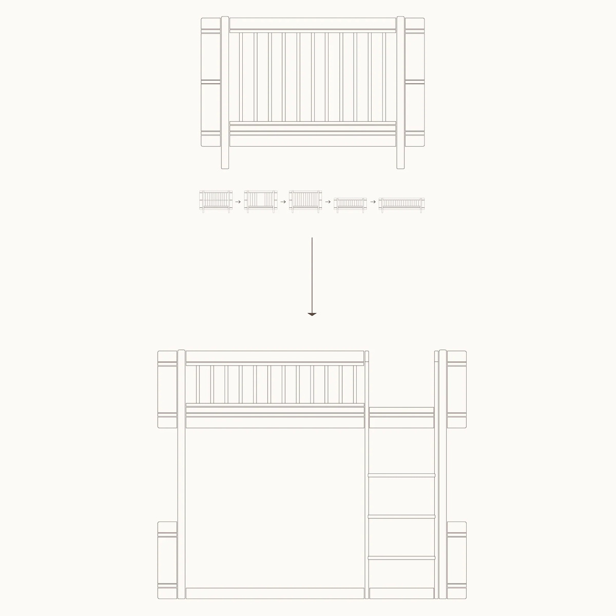 Kit transformation lit junior au lit mezzanine mi-hauteur Mini+ Oliver Furniture chêne