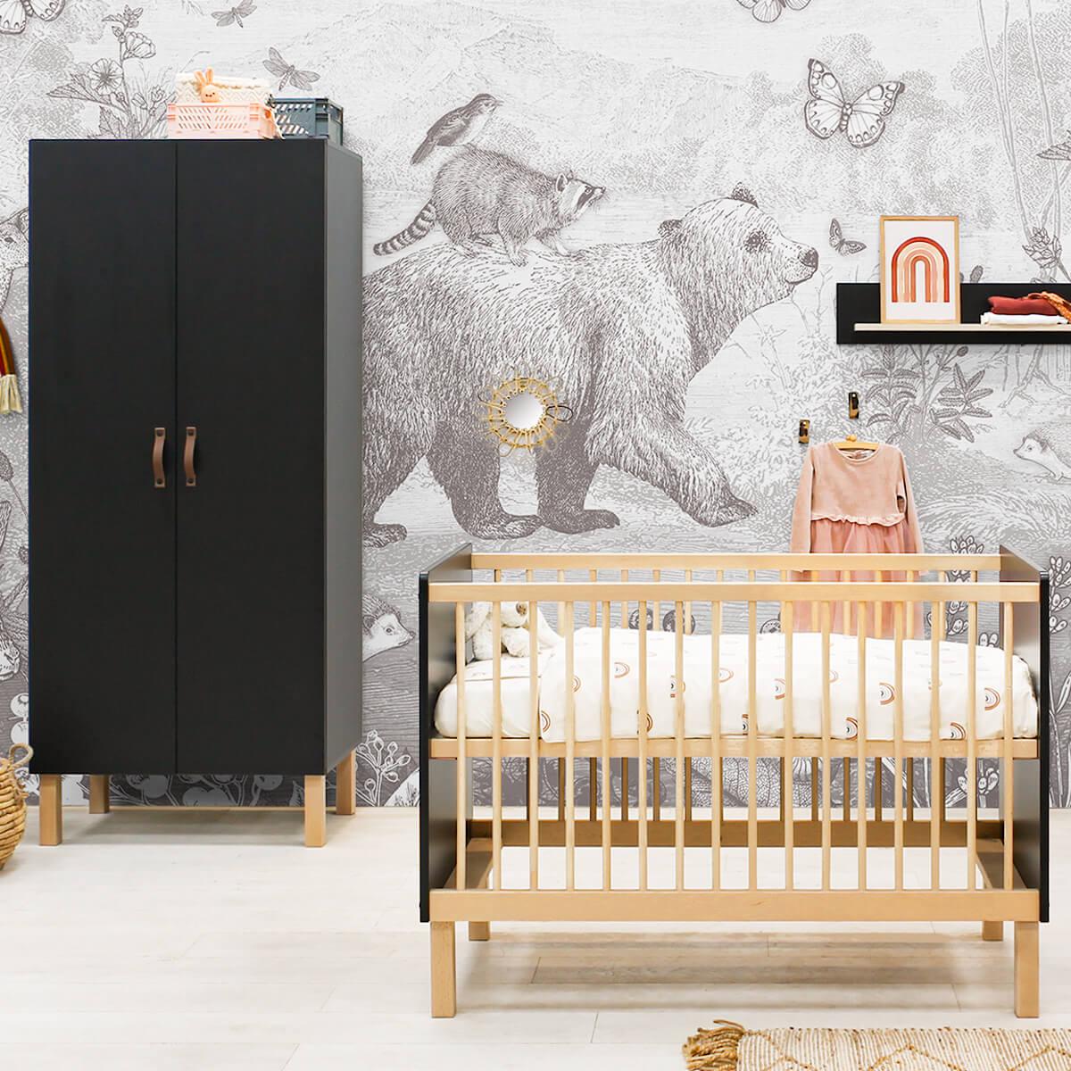 Lit 60x120cm FLORIS Bopita Noir Mat-Naturel