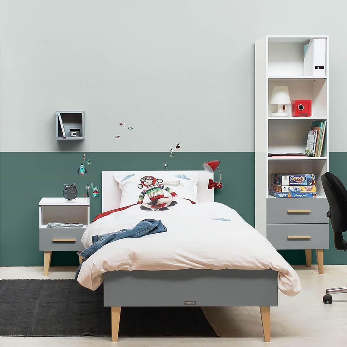 Lit 90x200cm EMMA Bopita blanc-gris