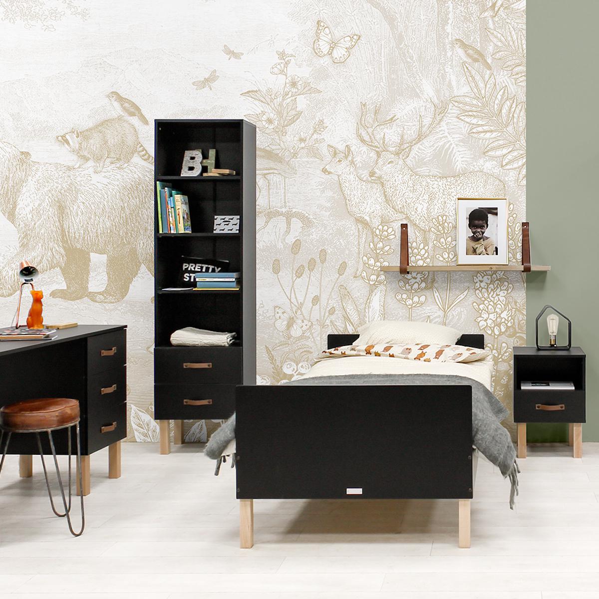 Lit 90x200cm FLORIS Bopita Noir Mat-Naturel