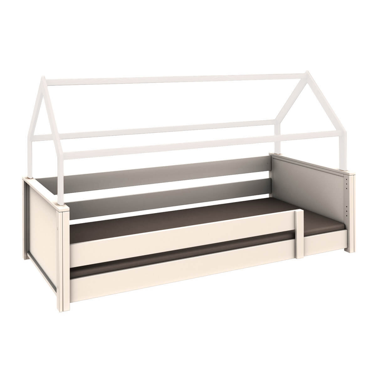 Lit au sol cabane Montessori barrière simple KASVA hêtre laqué blanc