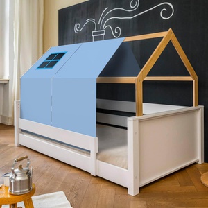 Lit au sol cabane Montessori barrière simple KASVA textiles Viena green-blue