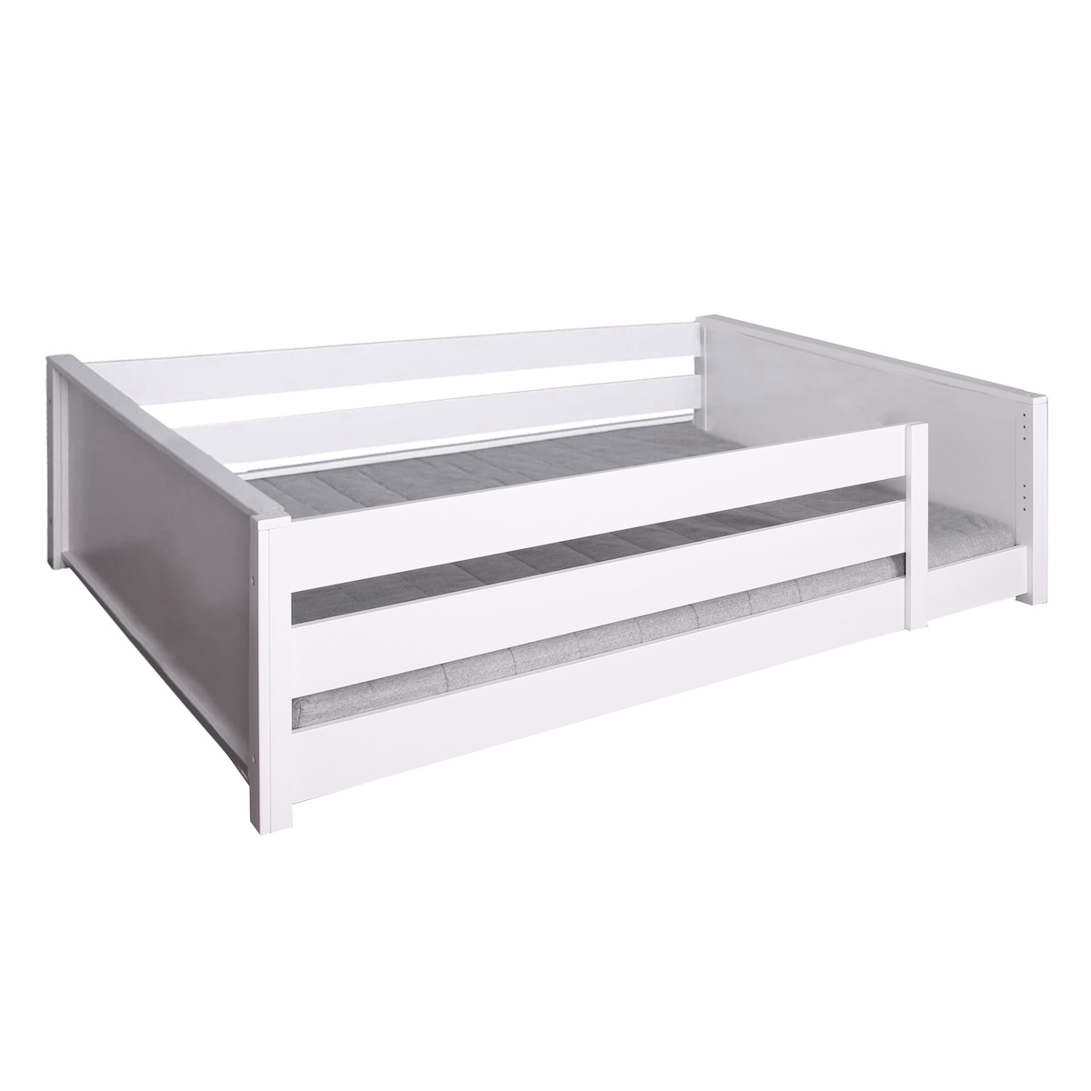 Lit au sol Montessori barrière double 120x200cm KASVA hêtre laqué blanc