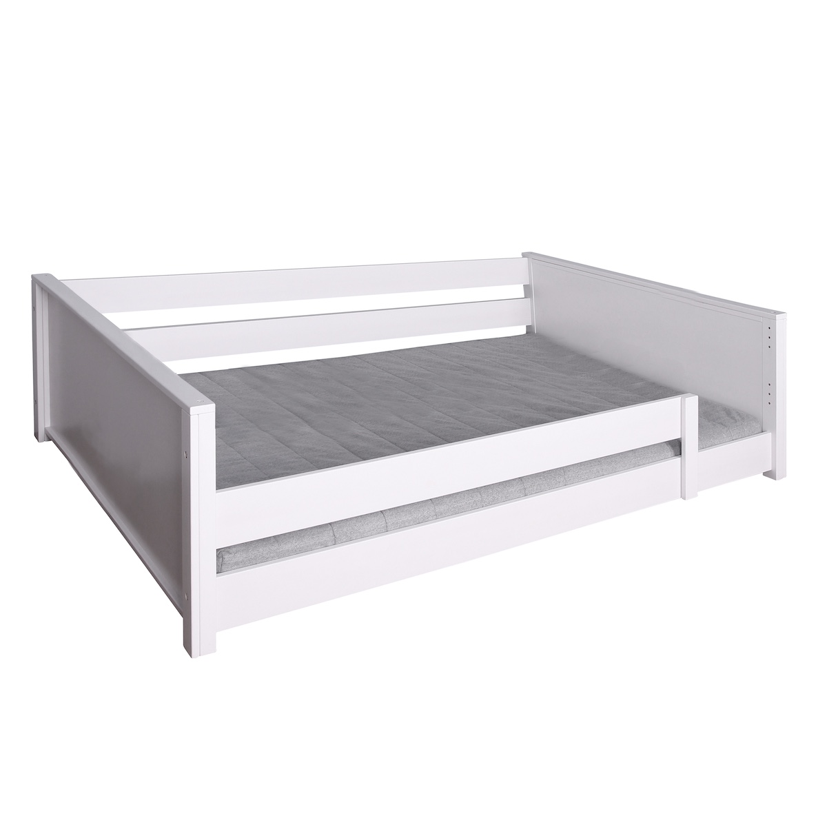 Lit au sol Montessori barrière simple 120x200cm KASVA hêtre laqué blanc