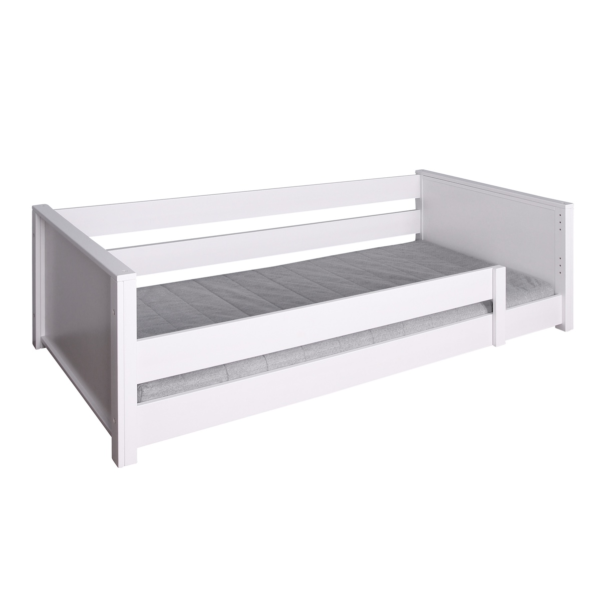 Lit au sol Montessori barrière simple 90x200cm KASVA hêtre laqué blanc