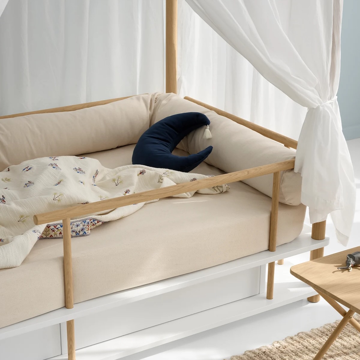 Lit baldaquin 90x180cm CAMP Oliver Furniture blanc-chêne