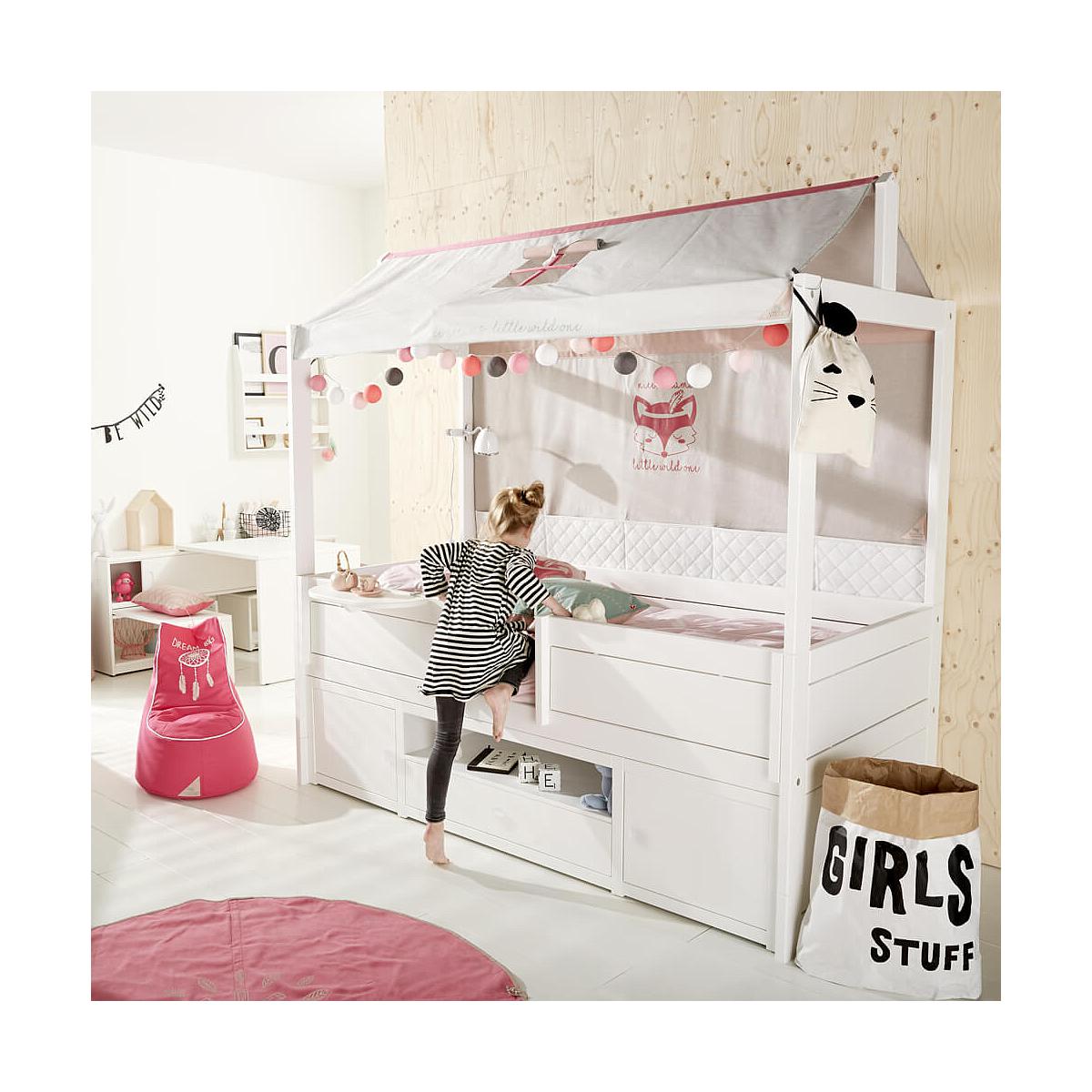 Lit baldaquin évolutif 90x200cm 4 EN 1sommier LUXE Lifetime blanc