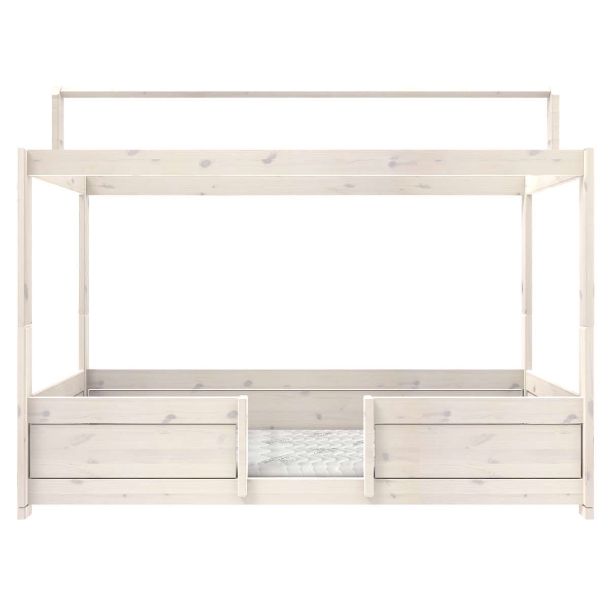 Lit baldaquin évolutif-toit droit 90x200cm 4 EN 1 Lifetime sommier luxe blanchi