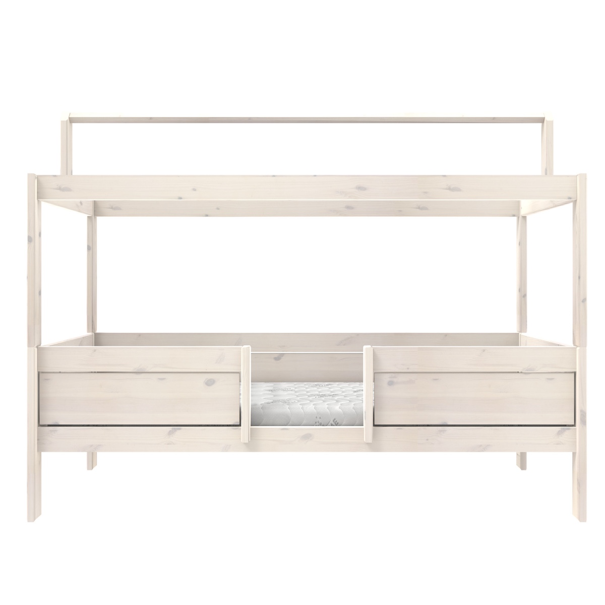 Lit baldaquin évolutif-toit droit 90x200cm 4 EN 1 Lifetime sommier luxe blanchi