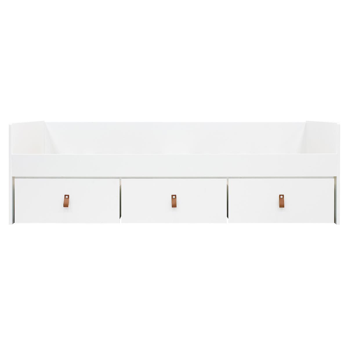 Lit banquette 3 tiroirs 90x200cm INDY Bopita blanc-natural