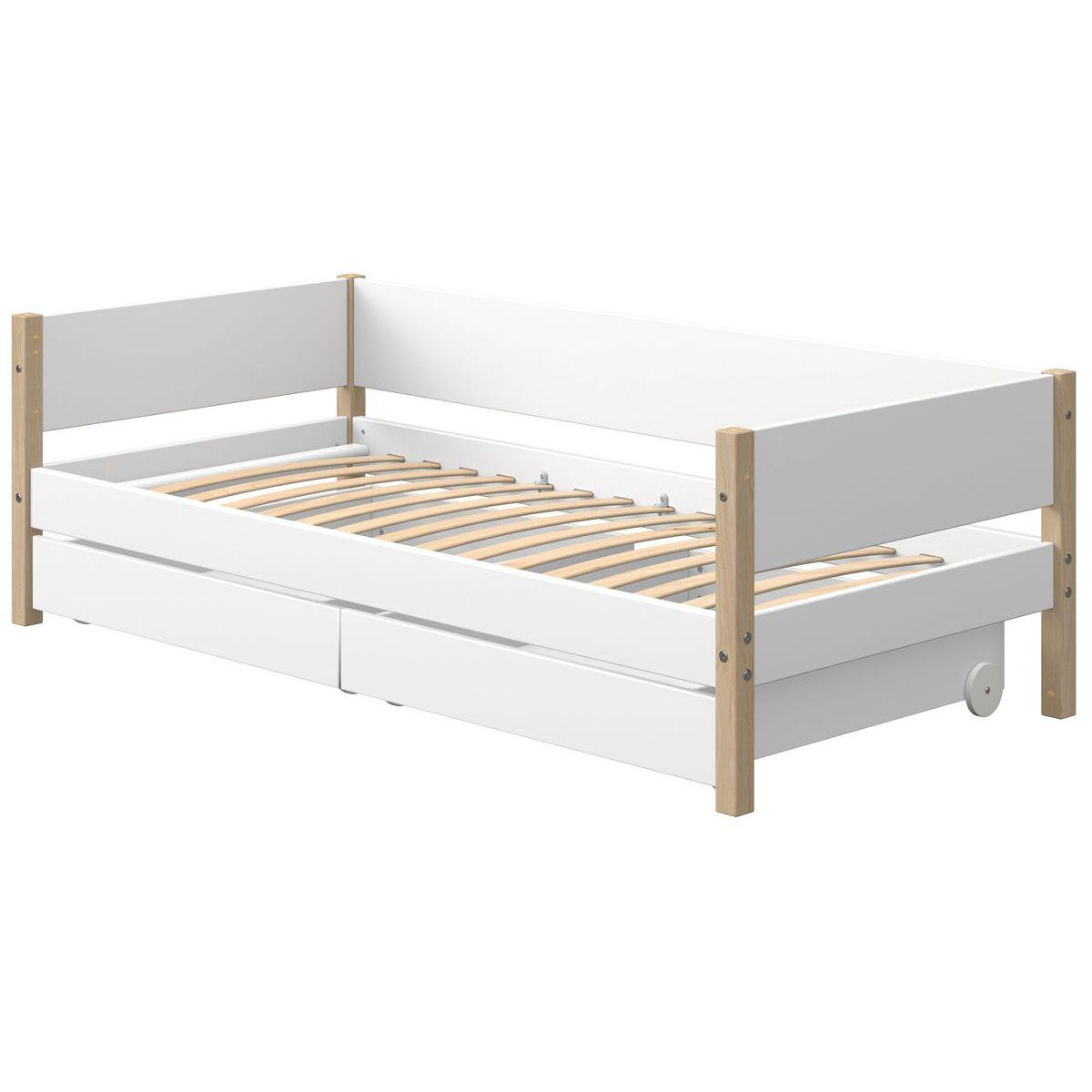 Lit banquette 90x200cm 2 tiroirs NOR Flexa chêne-blanc