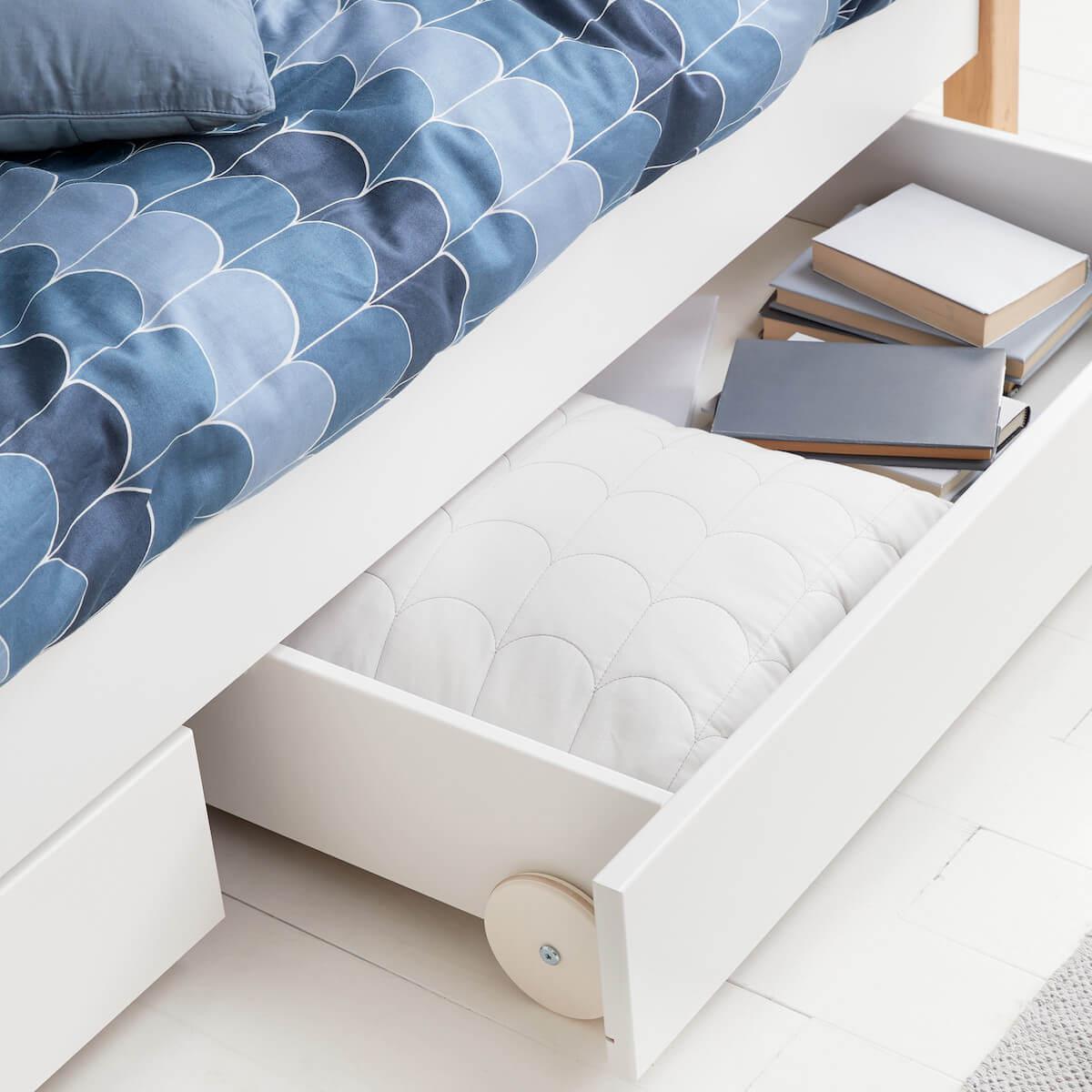 Lit banquette 90x200cm 2 tiroirs NOR Flexa chêne-blanc