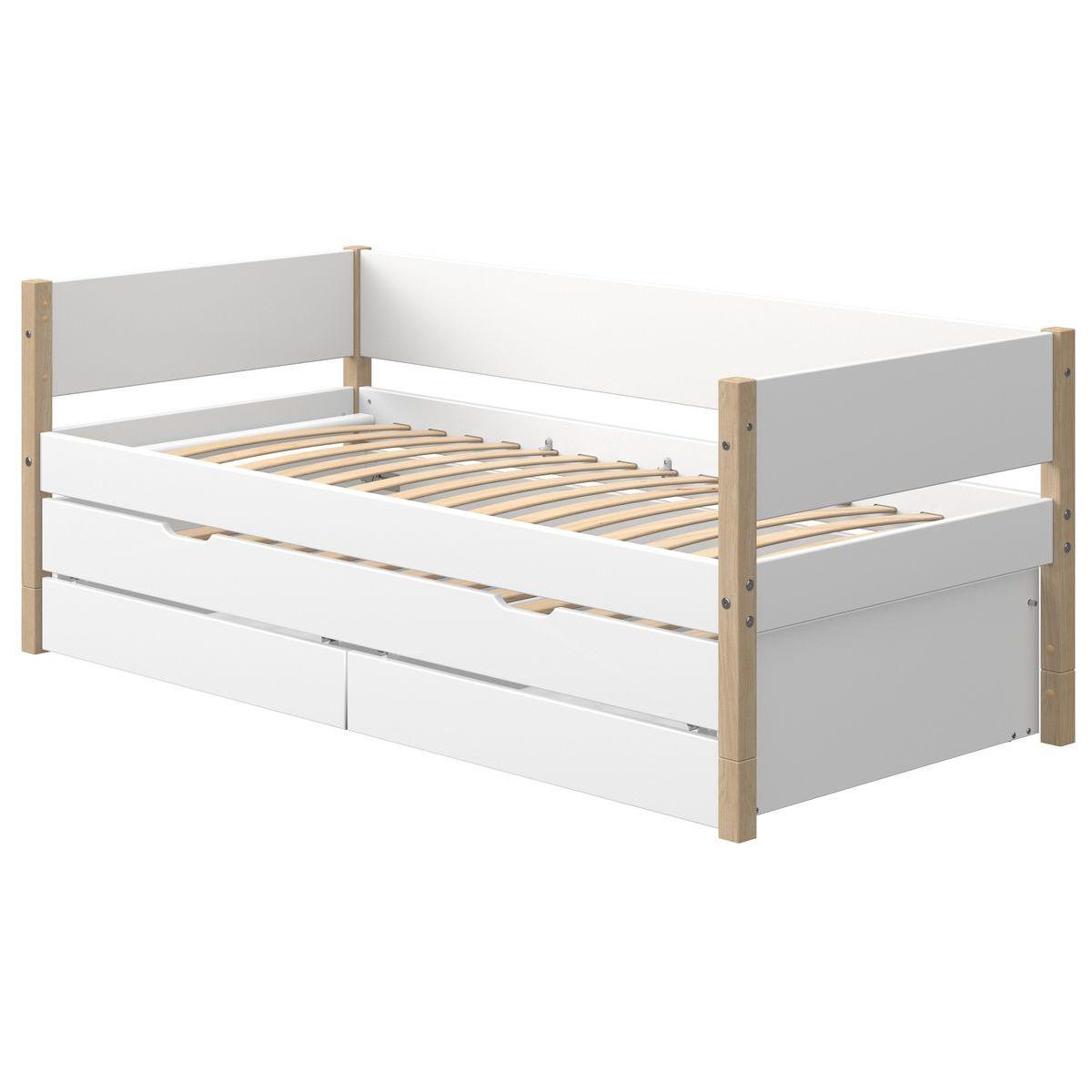 Lit banquette 90x200cm lit gigogne 2 tiroirs NOR Flexa chêne-blanc