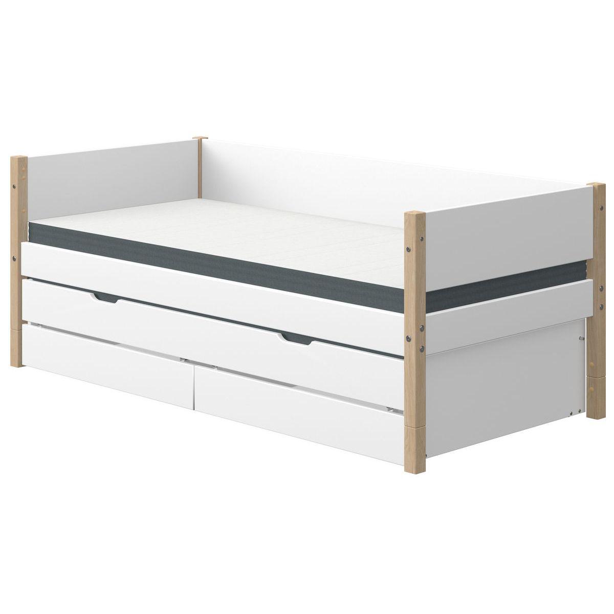 Lit banquette 90x200cm lit gigogne 2 tiroirs NOR Flexa chêne-blanc