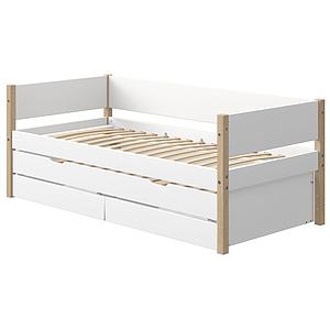 Lit banquette 90x200cm lit gigogne 2 tiroirs NOR Flexa chêne-blanc