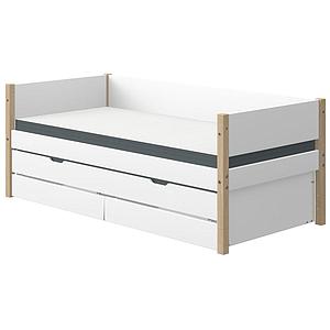 Lit banquette 90x200cm lit gigogne 2 tiroirs NOR Flexa chêne-blanc