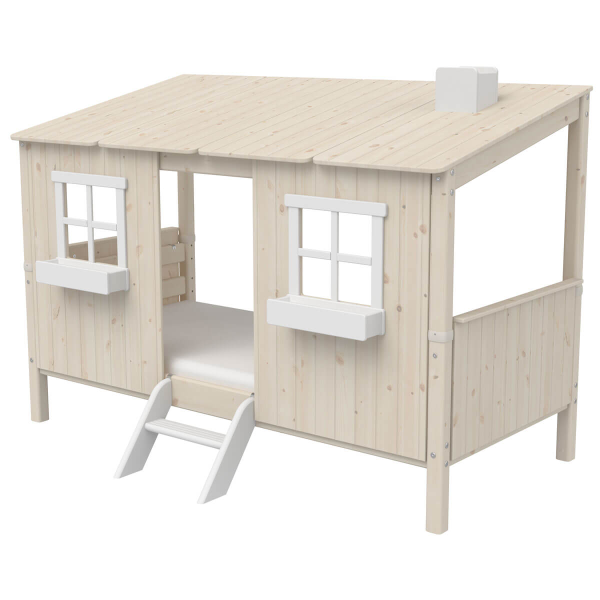 Lit bas évolutif cabane 90x200cm 1/1 PLAY HOUSE CLASSIC Flexa blanchi-blanc