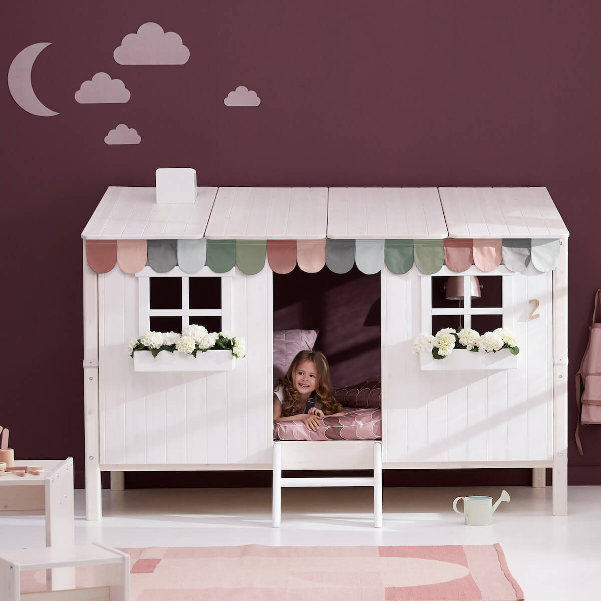 Lit bas évolutif cabane 90x200cm 1/1 PLAY HOUSE CLASSIC Flexa blanchi-blanc