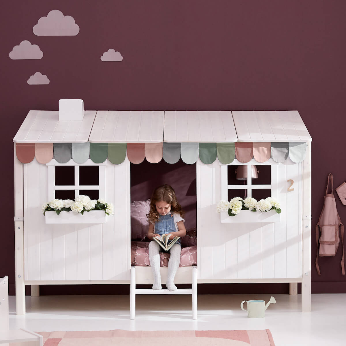 Lit bas évolutif cabane 90x200cm 1/1 PLAY HOUSE CLASSIC Flexa blanchi-blanc