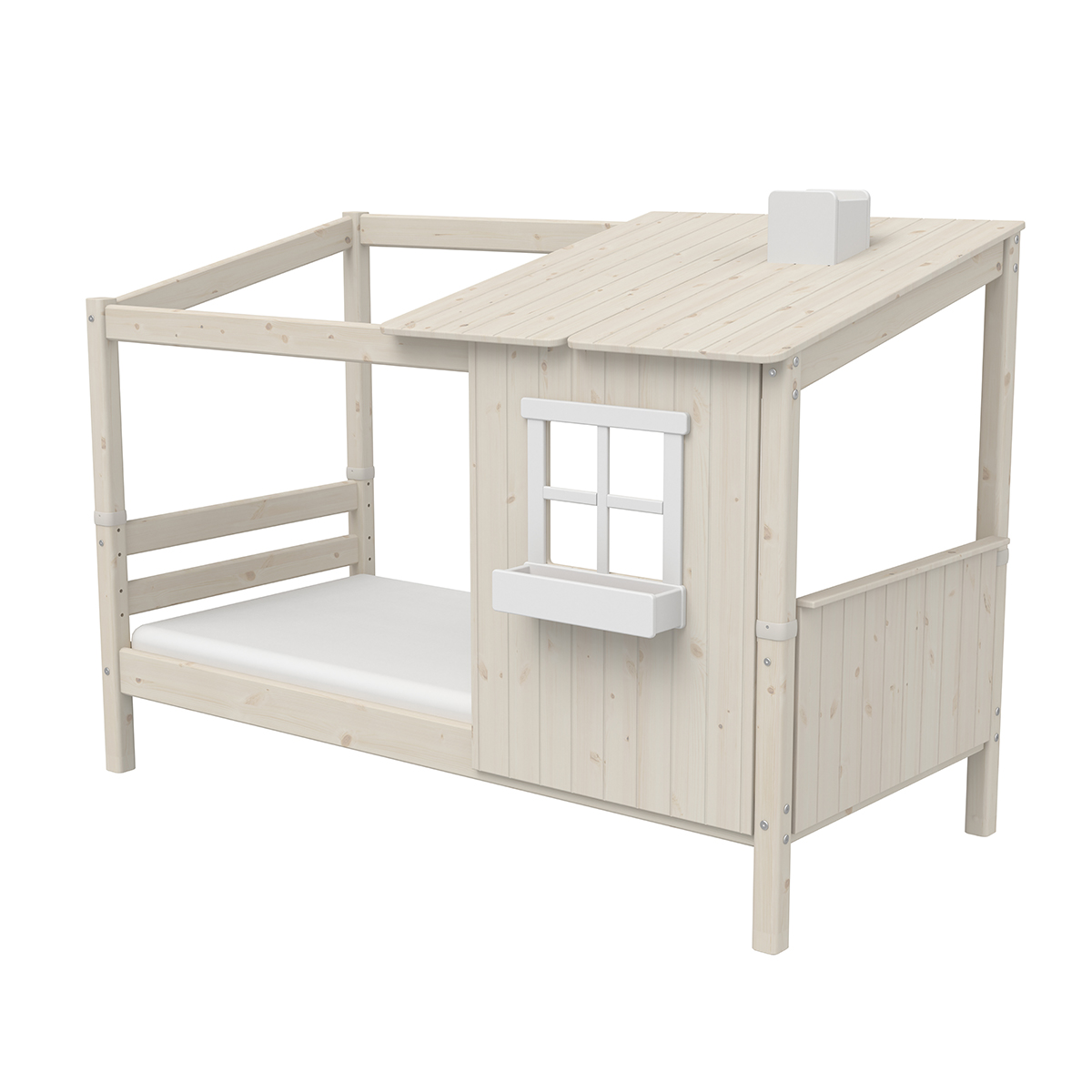 Lit bas évolutif cabane 90x200cm 1/2 PLAY HOUSE CLASSIC Flexa blanc